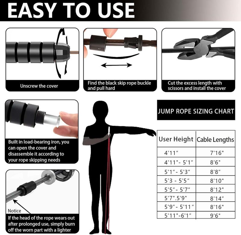 Goonidy Adjustable Weighted Jump Rope, 9ft Long Tangle-Free Rapid Speed Jumprope for Exercise Calisthenics Fitness Jumping Skipping Double Dutch Boxing Crossfit, Workout Stuff for Women Men Kids Adult - Image 4
